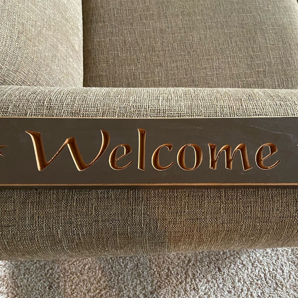 Welcome Sign Rustic Carved Inward